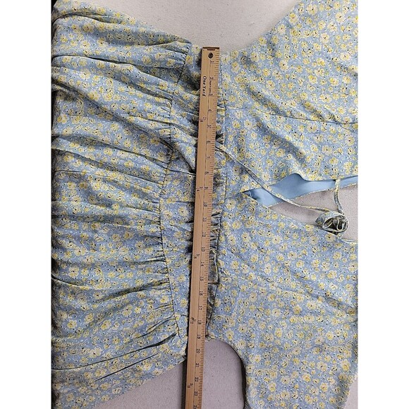 Beachly Floral Lined Sun Tiered Dress Blue Yellow Flowers Flowy Loose Fit - M - Picture 9 of 9